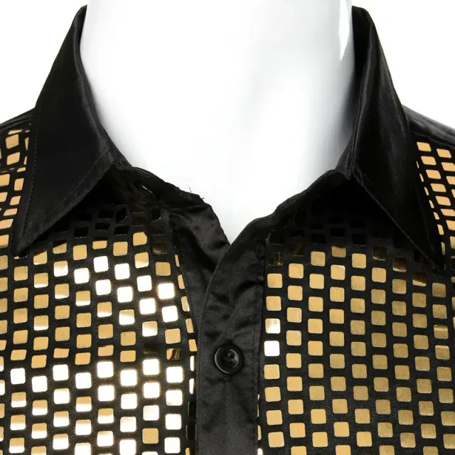 Men's silk shirt with shiny sequins, long sleeves and suitable for social events