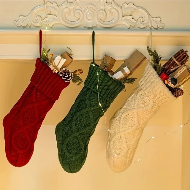 Ivory white cable knitted Christmas stockings