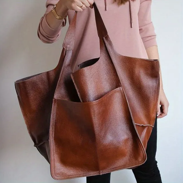 Grand sac tote rétro, uni, sac à bandoulière à fermeture éclair, sacs multifonctionnels