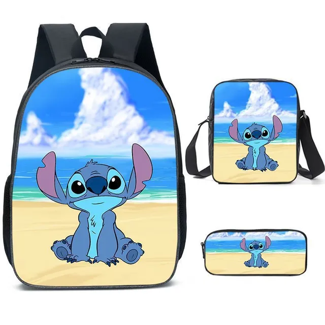 Set pentru copii cu 3 piese școlare cu motivele personajelor animate preferate Lilo și Stitch Rucsac / Geantă peste umăr / Penar