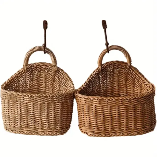 Basket with flowers from synthetic rattan in Scandinavian style