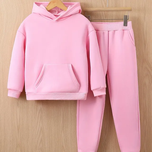 Girl's warm sports kit with fleece - hoodie and leggings - autumn and winter clothes for leisure