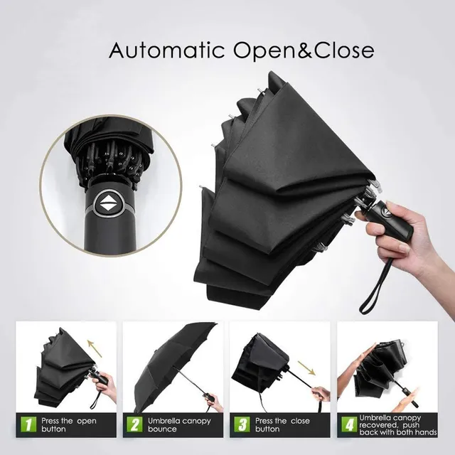 Reverzibilis Esernyő fényvisszaverő csíkkal és flashlight Windproof Automatikus összecsukható Esernyő