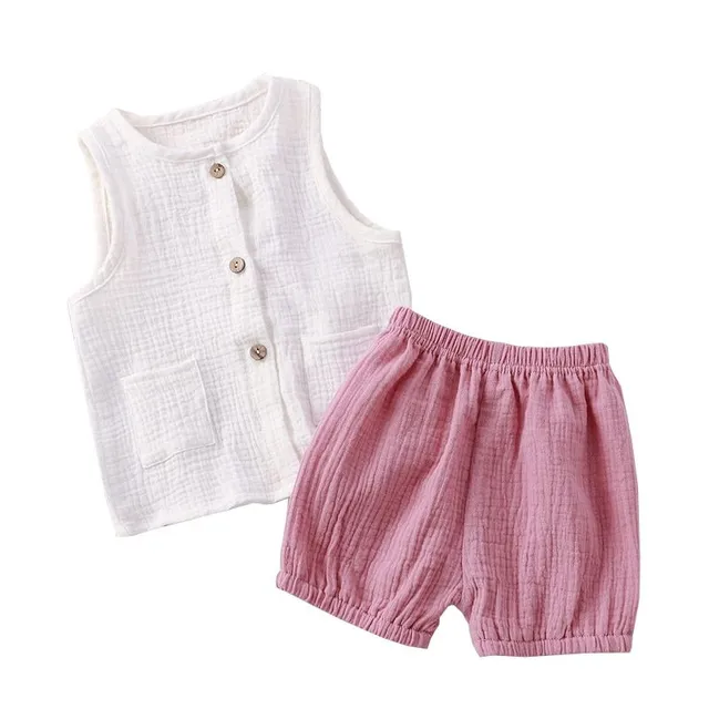 Children's classic summer set of buttons and shorts with elastic waist