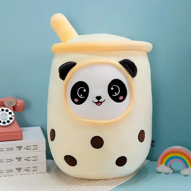 Teddy pillow shaped cup with bubble tea with milk - cute gift for children