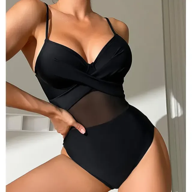 Summer sexy black single-piece swimsuit with push-up effect for women