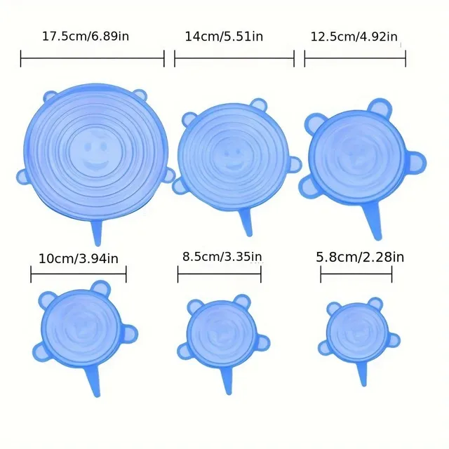 Silikónové veká na mieru - 6 ks, opakovane použiteľné, na uchovávanie potravín v miskách
