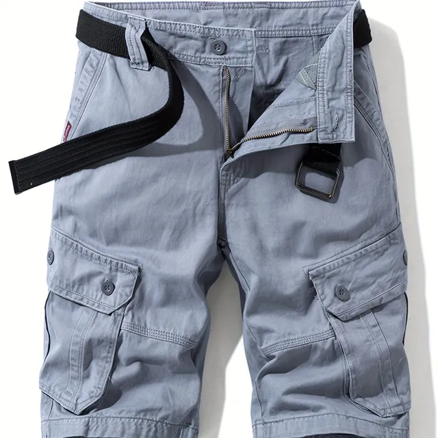 Men's loose cotton shorts with drawstring and button pockets - ideal for summer (belt not included)