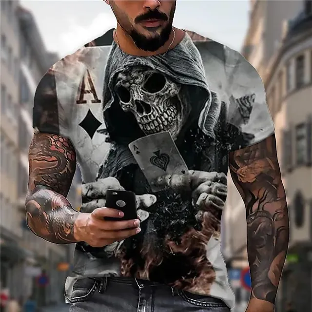 Men's stylish short sleeve shirt with skull print