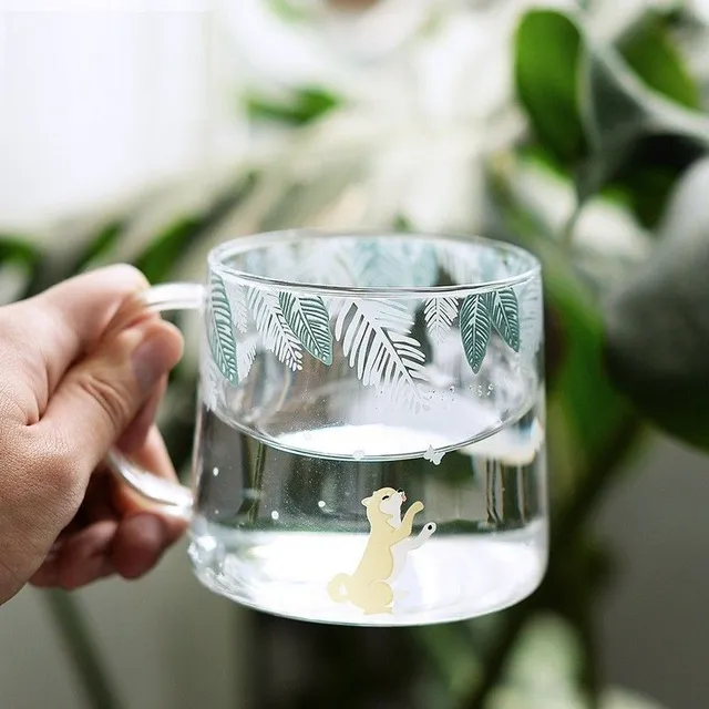 Glass mug with animals