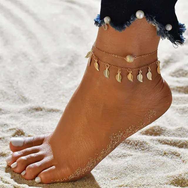 Zlatý jednoduchý roztomilý řetízek na nohu pro ženy