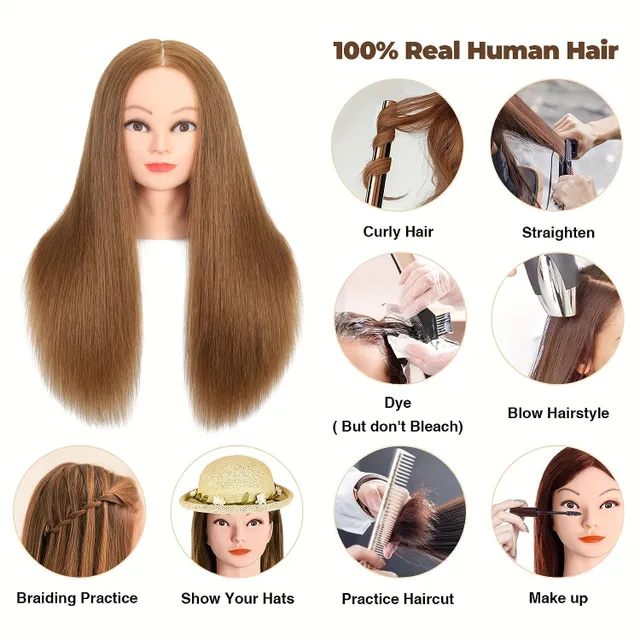 Hairdressing head with artificial hair - hairdressing, cosmetic and training purposes