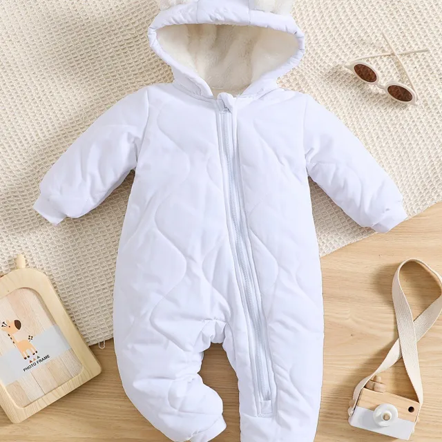 Warm baby jumpsuit with hood, long sleeve and zipper - for comfortable winter walks