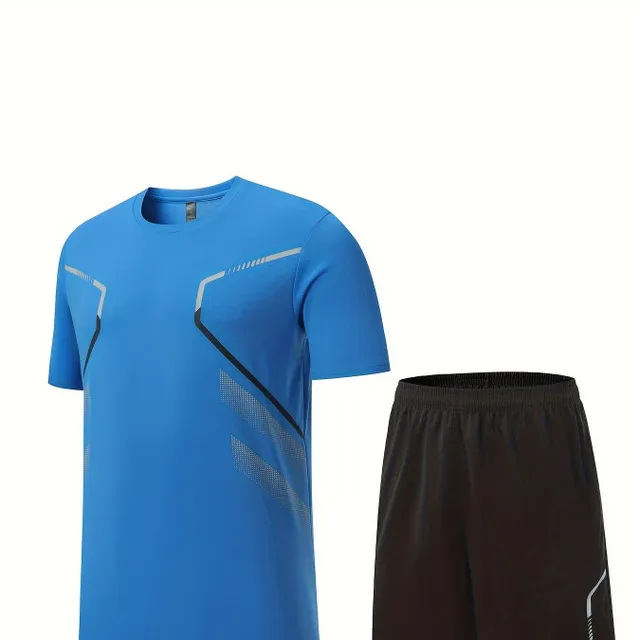 Men's two-piece summer set - T-shirt with short sleeve and round neckline + shorts - trendy holiday and exercise clothes