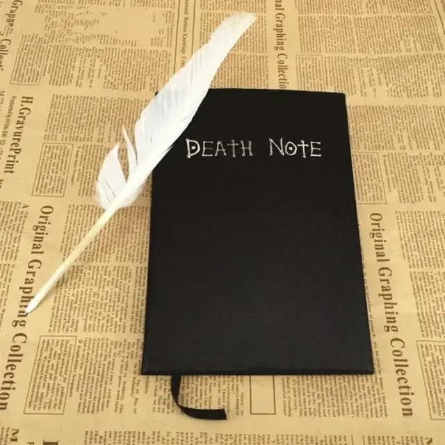 A5 anime notebook in leather with pendant and feathered pen