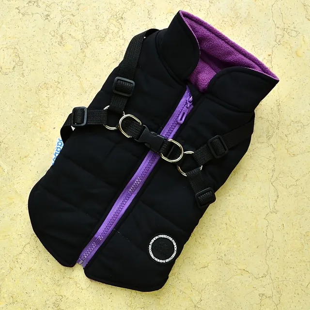 Warm winter vest for dog with eyes on leash - for small, medium and large dogs