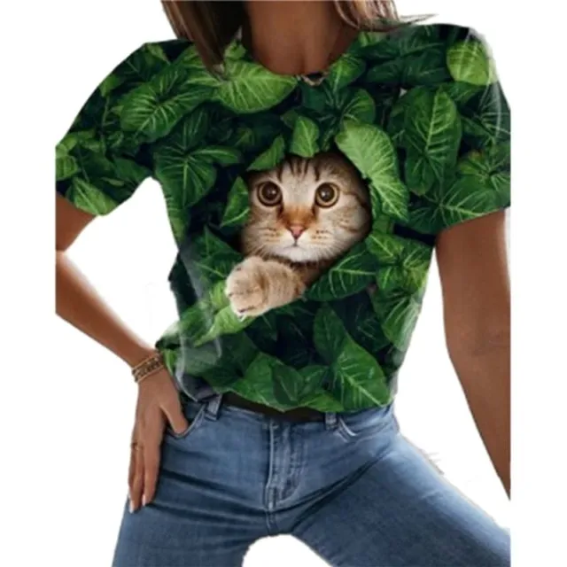 Luxury ladies short sleeve T-shirt made of highly comfortable material with Desmond cat print