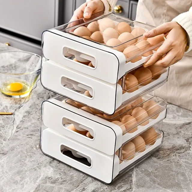 1pc Large capacity egg tray with double drawer for keeping fresh