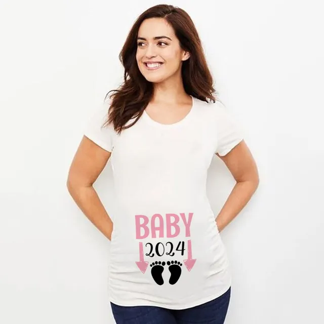 Dámské těhotenské jednoduché tričko s potiskem 2024 - krátký rukáv