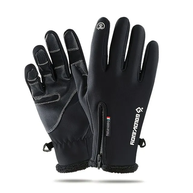 Velvet gloves for winter with zipper, waterproof, windproof, touch screen for outdoor cycling and skiing