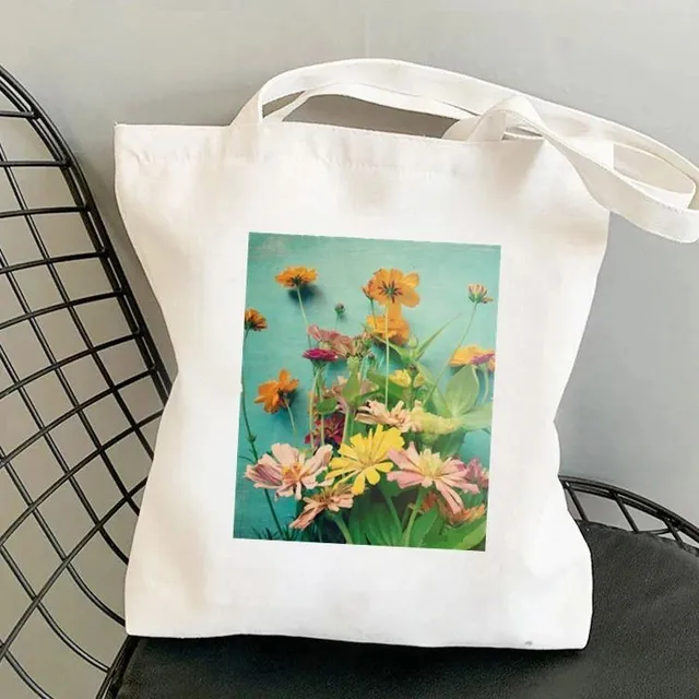 Luxury canvas bag in trendy white with cheerful spring print - more variants Bevan