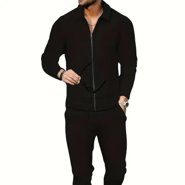Men's 2-piece set in waffle pattern - Sports leisure set with zipper jacket and drawstring tracksuits