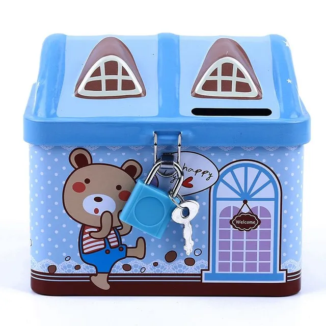 Children's portable cash box in a cute cottage shape
