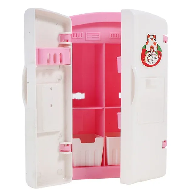 Stylish miniature American doll fridge - pink and white variant Inti