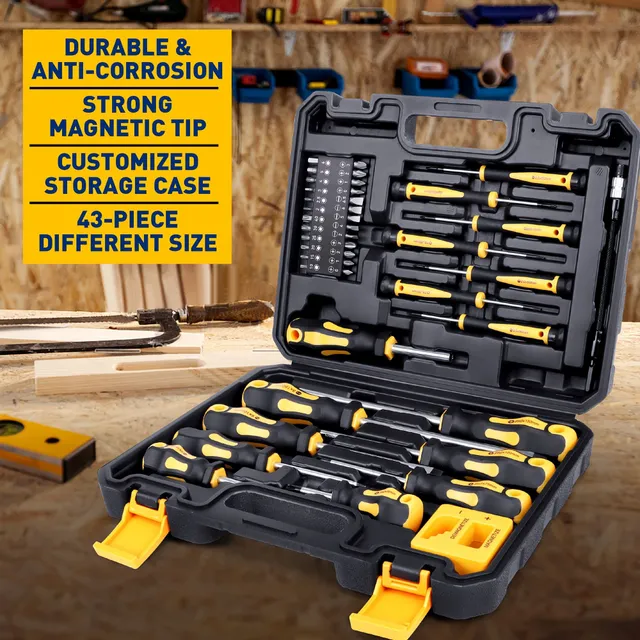 Professional set of magnetic screwdrivers with case: Chromed vanadi steel, Štěrbino, cross, hexagonal, TORX bits, Precision screwdrivers, Resistable tools