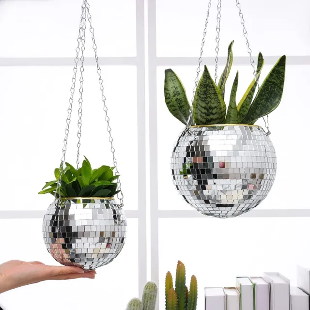 Hinged flower pot disco ball