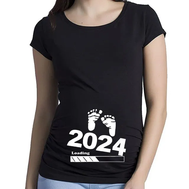 Damska koszulka ciążowa z prostym nadrukiem 2024 - krótki rękaw
