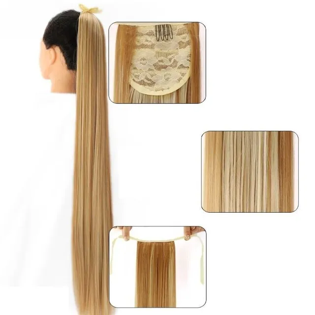 Long synthetic hair with a drawstring for fastening the ponytail - various variations