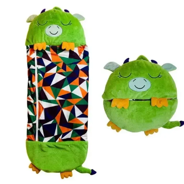 Children's sleeping bags with stuffed animal cushion and cartoon motif