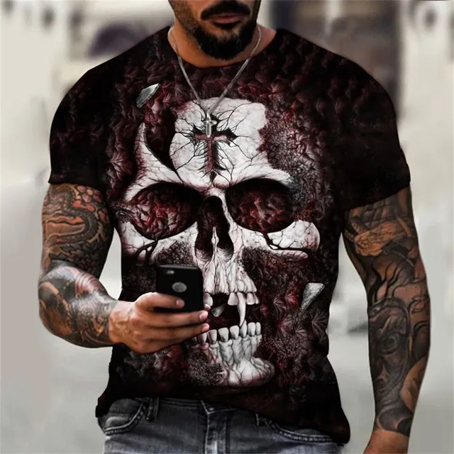 Men's stylish short sleeve shirt with skull print