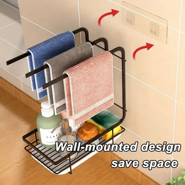 Drip holder for kitchen sponges and rags, stainless steel, on the wall