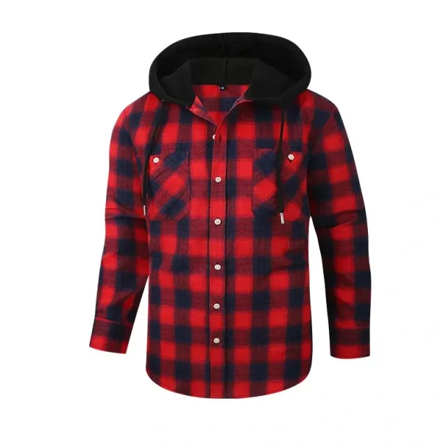 Men's fashionable hooded plaid shirt