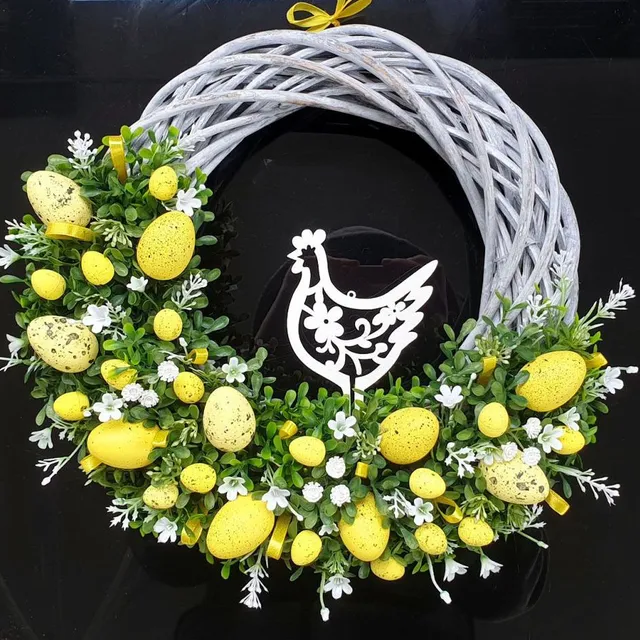 Decorative Easter wreath on the door Bunny