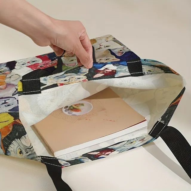 Nákupná taška s mnohými mačkami a maľbami - Letná cestovná taška cez rameno
