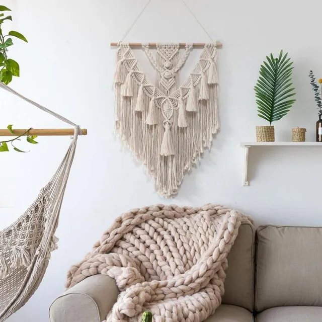 Ručně tkaná nástěnná tapisérie Boho Macrame