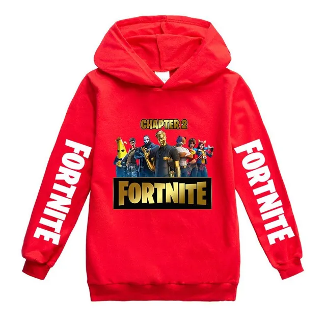 Children's sweatshirt with hood and printing on sleeves and chest Fortnite