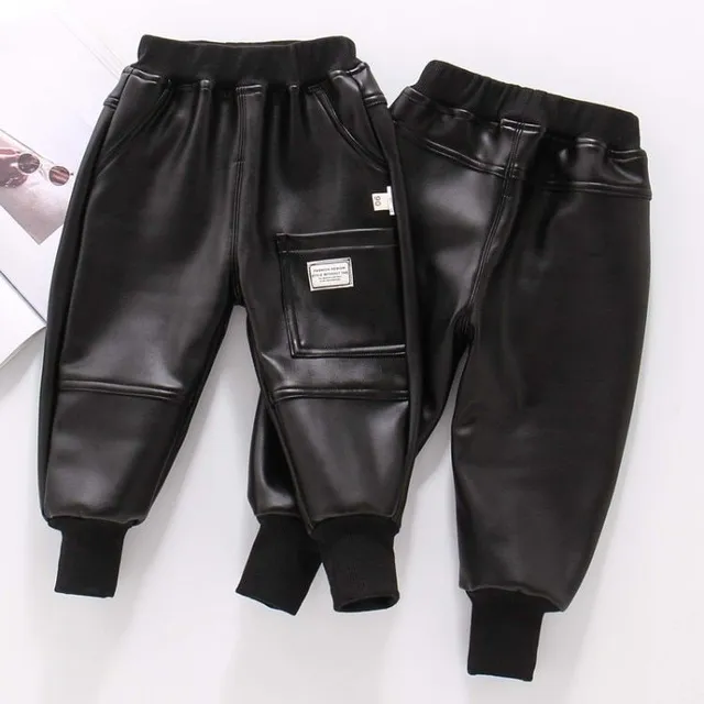 Children's leather pants with drawstring