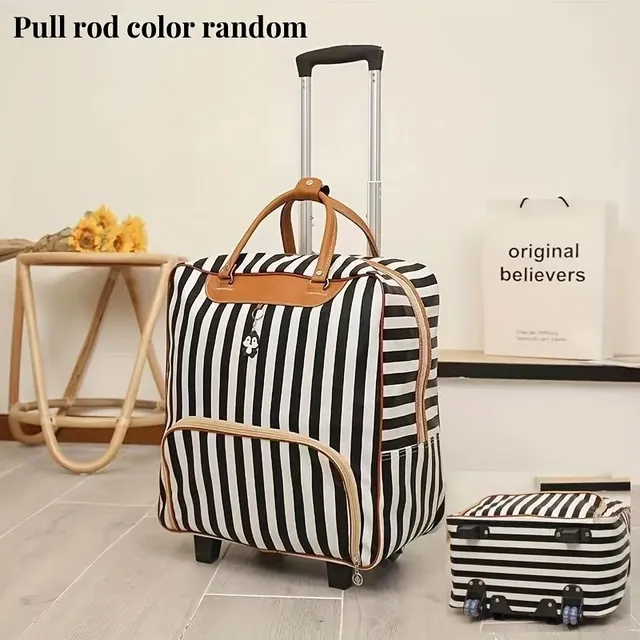 1pc Suitcase With Simple Striped Pattern, Large Capacity Travel Suitcase, Multifunctional Travel Suitcase On Service Paths, With 2 Wheels and Handle