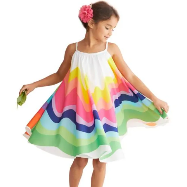 Summer rainbow strapless beach dress for girls