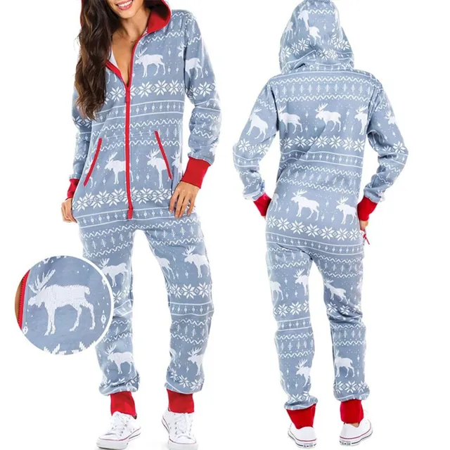 Ladies Christmas jumpsuit with snowman motif and hood