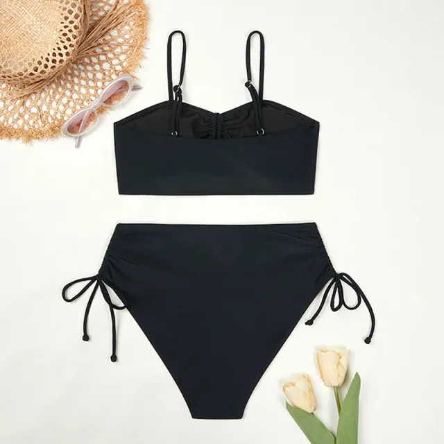 Bikini deux pièces sexy pour femmes, noir et taille haute