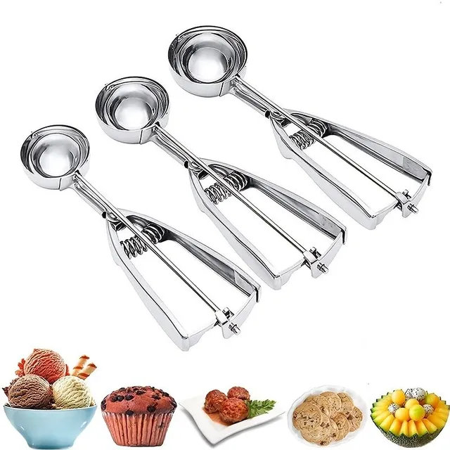 3v1 stainless steel ice cream scoop - ideal for easy picking and serving ice cream, fruit and melons