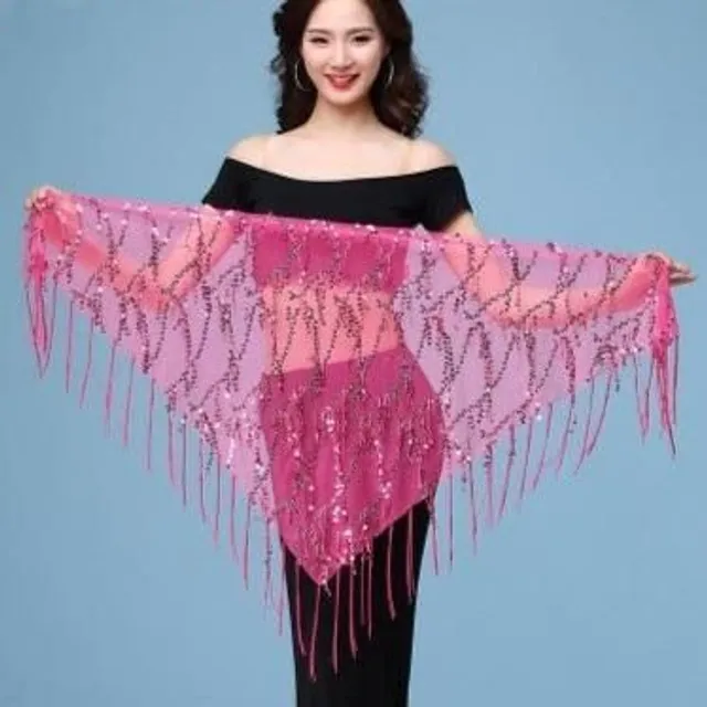 Abdominal dance scarf with fringes and sequins