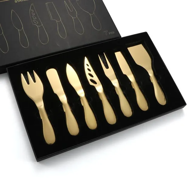 Set of 7 pcs, Stainless steel cutlery, Set of cheese knives, Cake fork, Cheese knife, Mini kitchen utensils for baking, Gifts for Father's Day