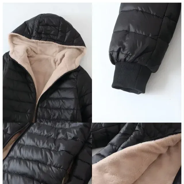 Women's winter middle-length Korean coat with hood and fleece lining made of cotton