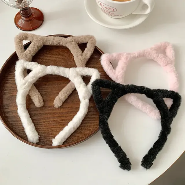 Ladies headband with cat ears - stuffed, for washing face, hair accessories